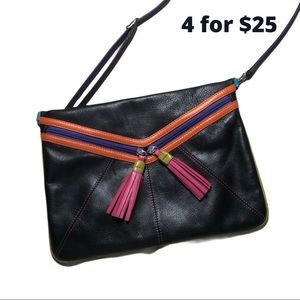 Genuine leather crossbody Color blocking purse